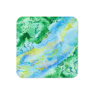 cork-back-coaster-front-6abe55244b872.jpg Green Mood 1 – Natur & Wasser | Handgemaltes Aquarell | Korkuntersetzer
